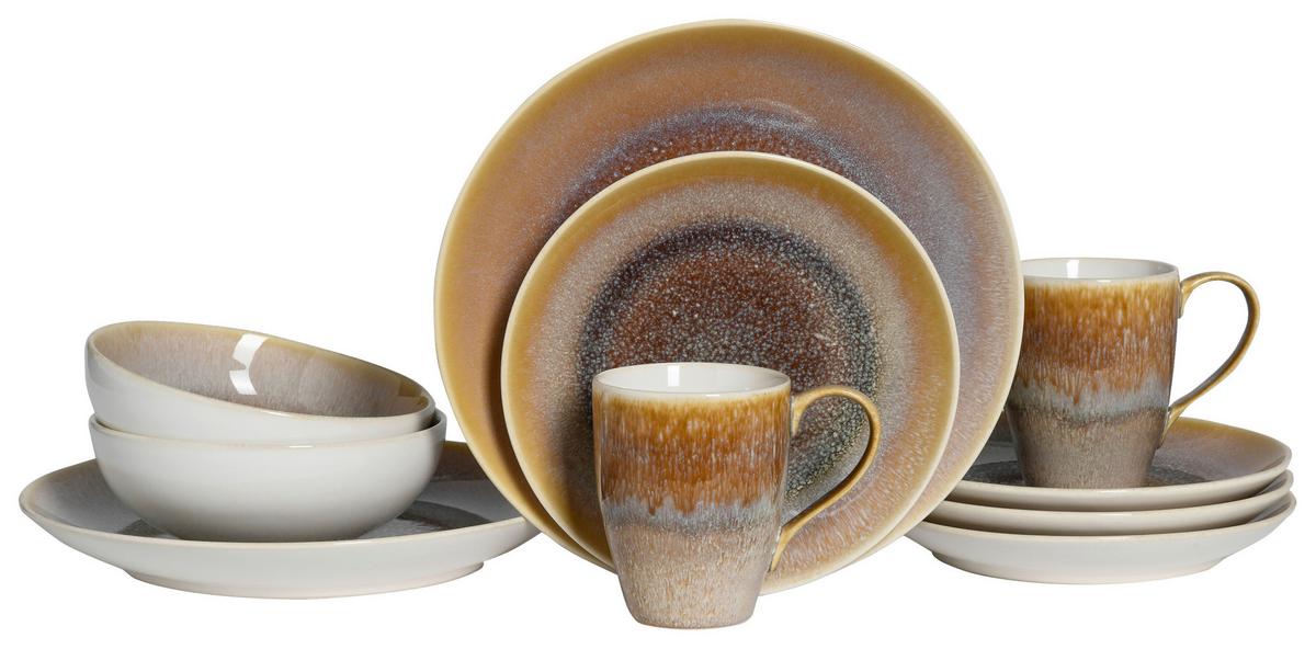 Kombiservice Aus Keramik 2 Personen Geschirr Set - Sandfarben/Weiß, Basics, Keramik - Creatable