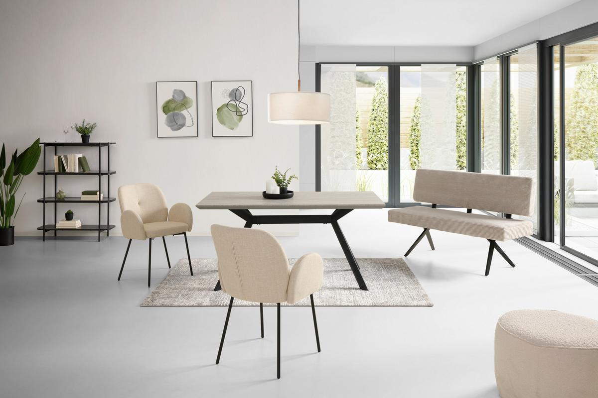 Sitzbank Chios Mit Lehne Cord Beige, B: 140 Cm - Beige/Schwarz, KONVENTIONELL, Textil/Metall (140/90/62cm) - MID.YOU