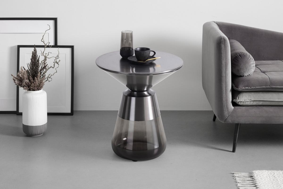 ODKLÁDACÍ STOLEK BAILY -TREND- - šedá/černý chrom, Romantický / Rustikální, kov/sklo (48/54,5cm) - Premium Living