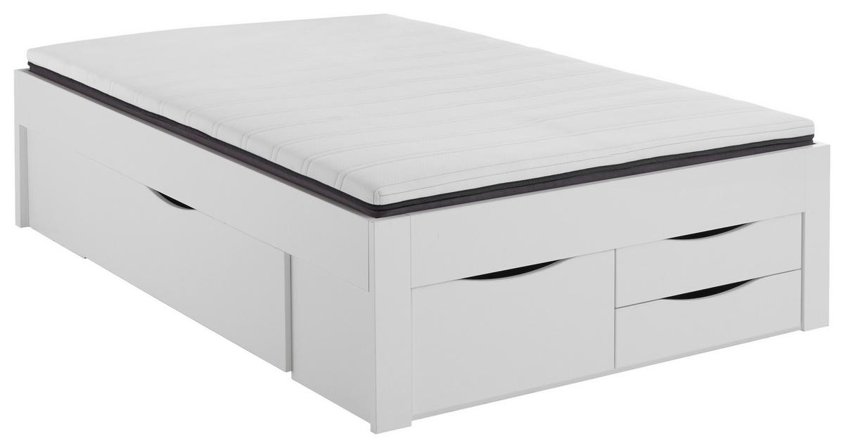 Stauraumbett 140x200 cm Noah Weiß Dekor - Weiß, KONVENTIONELL, Holzwerkstoff (140/200cm)