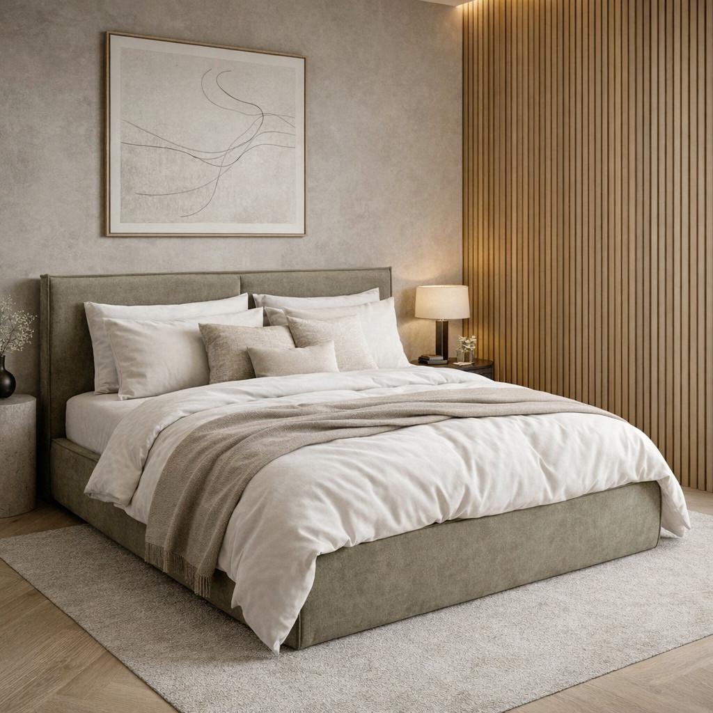 Čalúnená posteľ SERENA 180x200 cm, olivovozelená - čierna/zelená, Modern, kov/drevo (180/200cm) - Bessagi Home