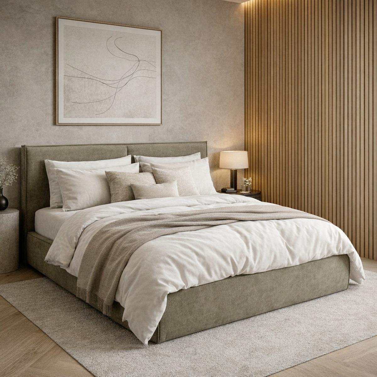 Čalouněná postel SERENA 180x200 cm, olivově zelená - černá/zelená, Moderní, kov/dřevo (180/200cm) - Bessagi Home