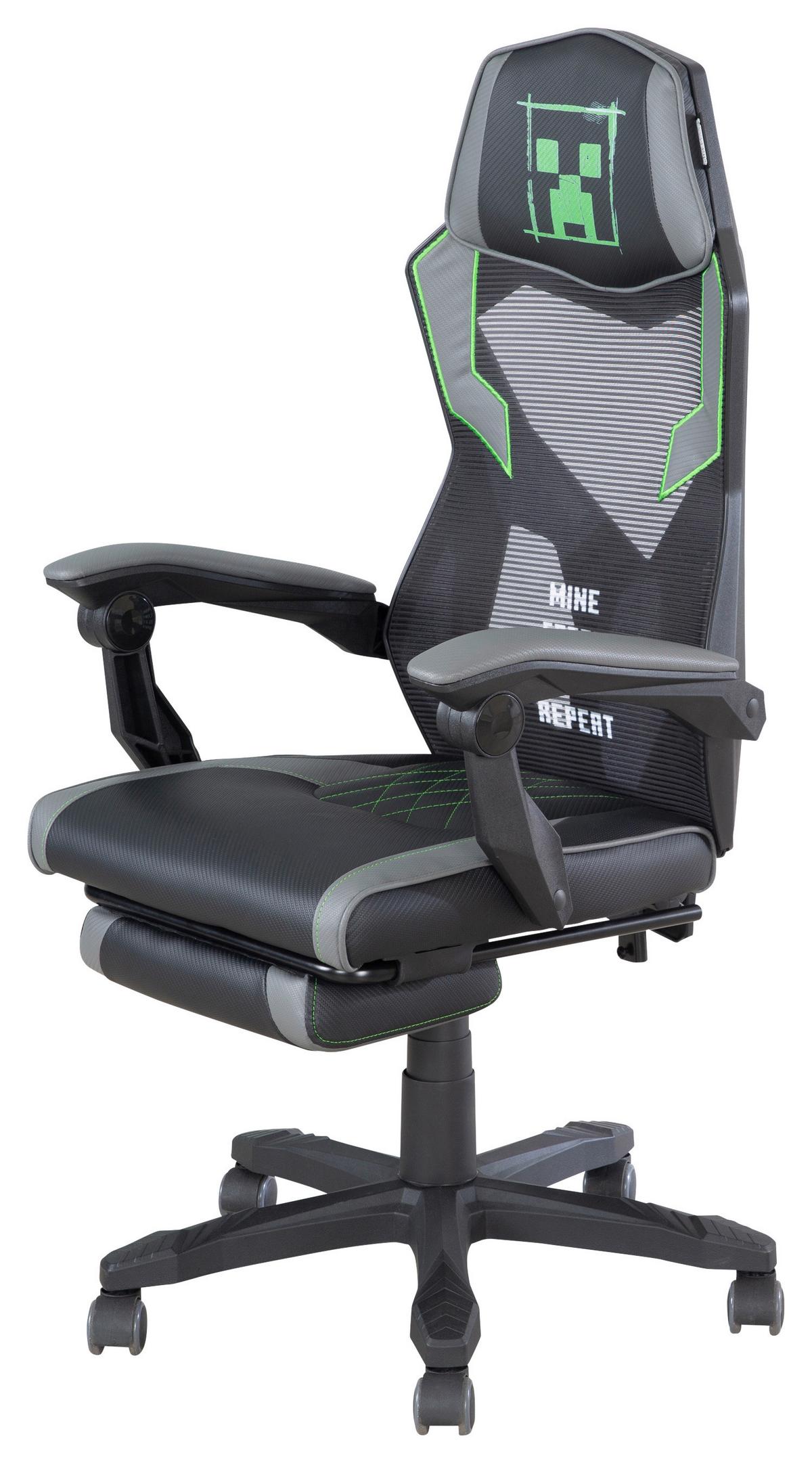 Gamingstuhl Minecraft - Grau/Grün, MODERN, Kunststoff/Textil (61/114,5/62,5cm) - Minecraft