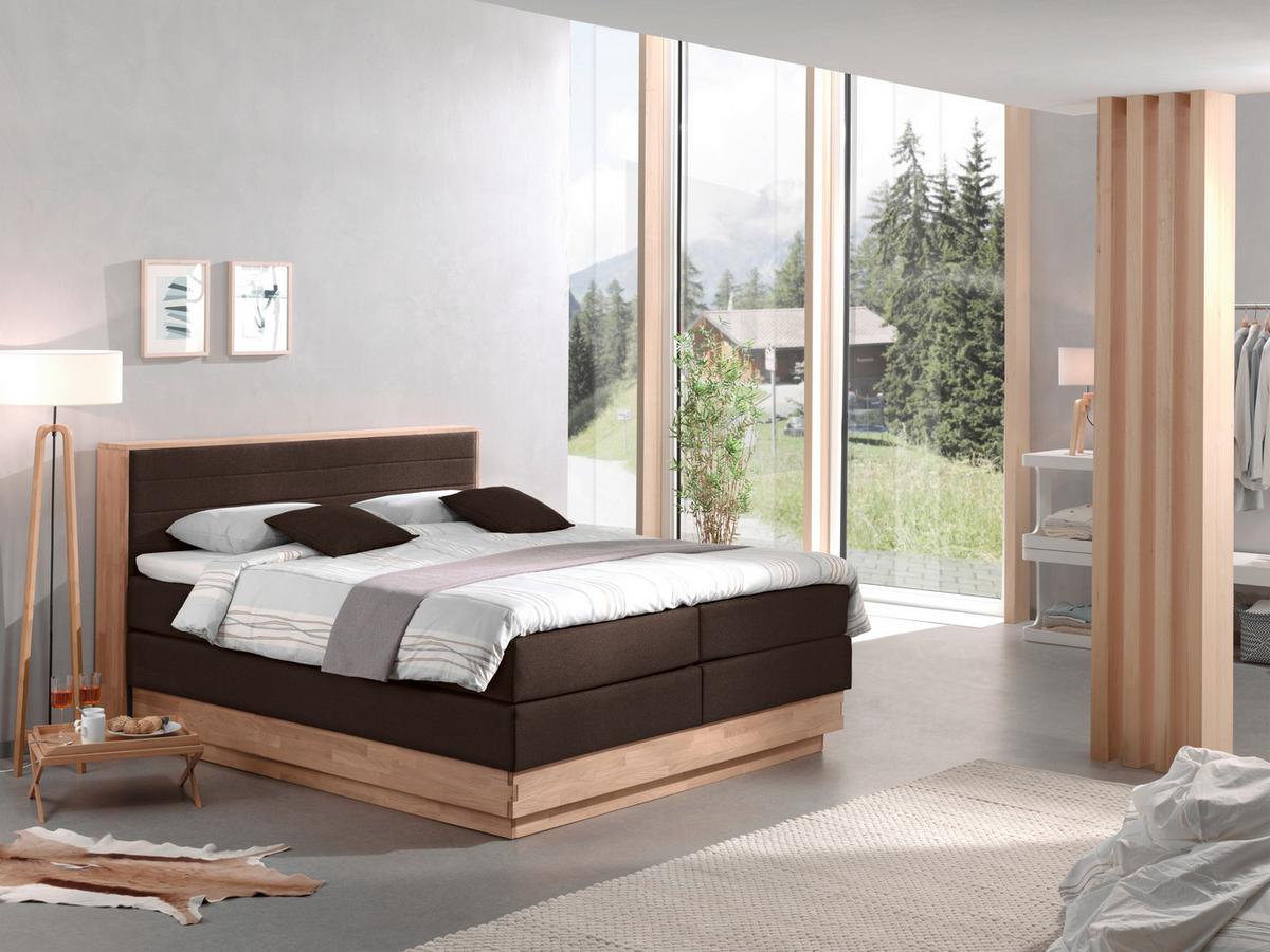 Boxspringbett H4xh4 mit Topper & Bettkasten 160x200 Moneta - Eichefarben/Dunkelbraun, MODERN, Holz/Textil (160/200cm) - MID.YOU