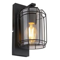Wandleuchte 1-Flammig Rauchglas mit Gitter - Schwarz, Basics, Glas/Metall (13/16,5/25cm) - Globo