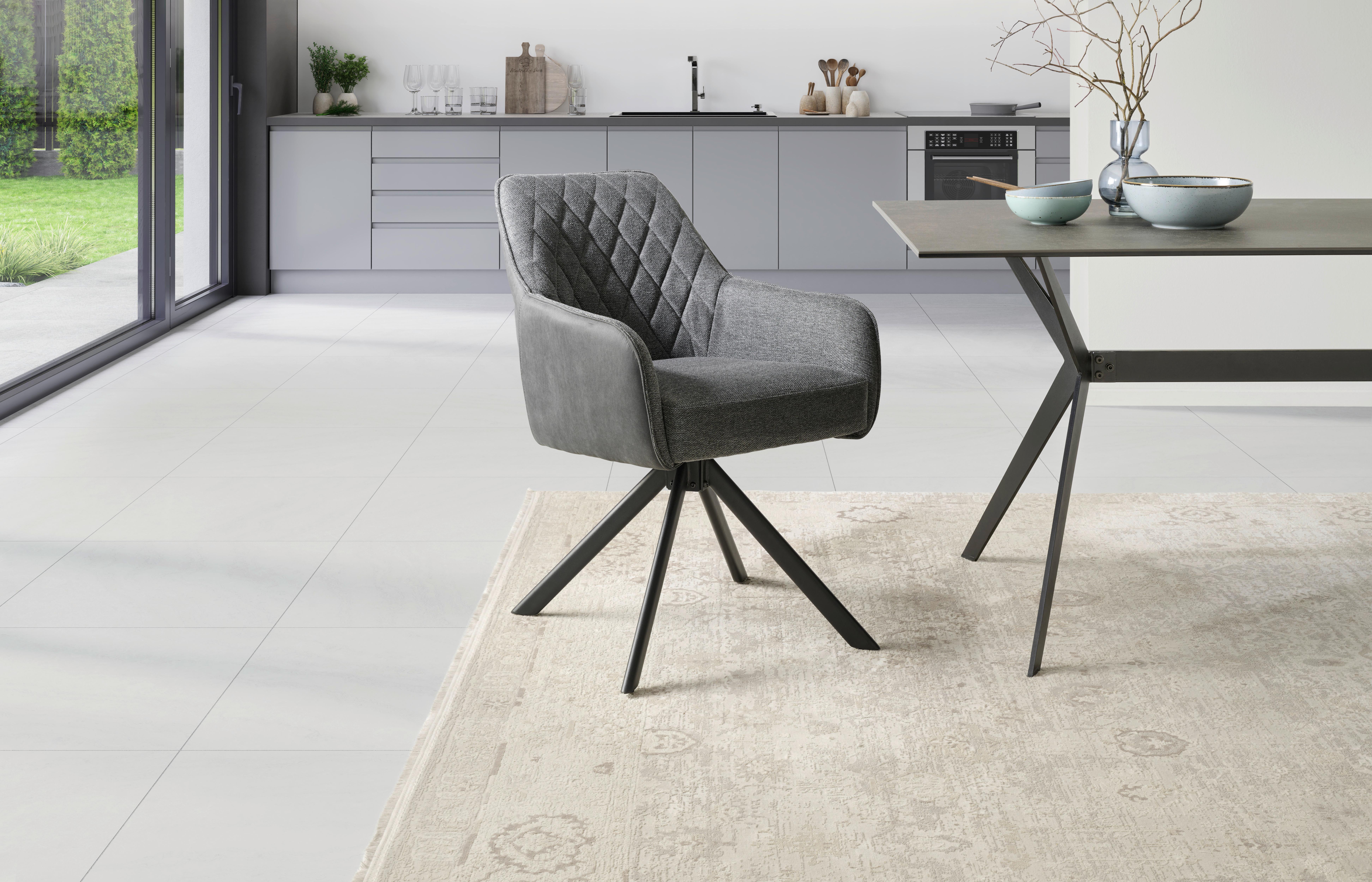 Armlehnstuhl Julie Grau, Sitzfläche 360° Drehb. - Schwarz/Grau, KONVENTIONELL, Holz/Textil (57/84/63cm) - Livetastic