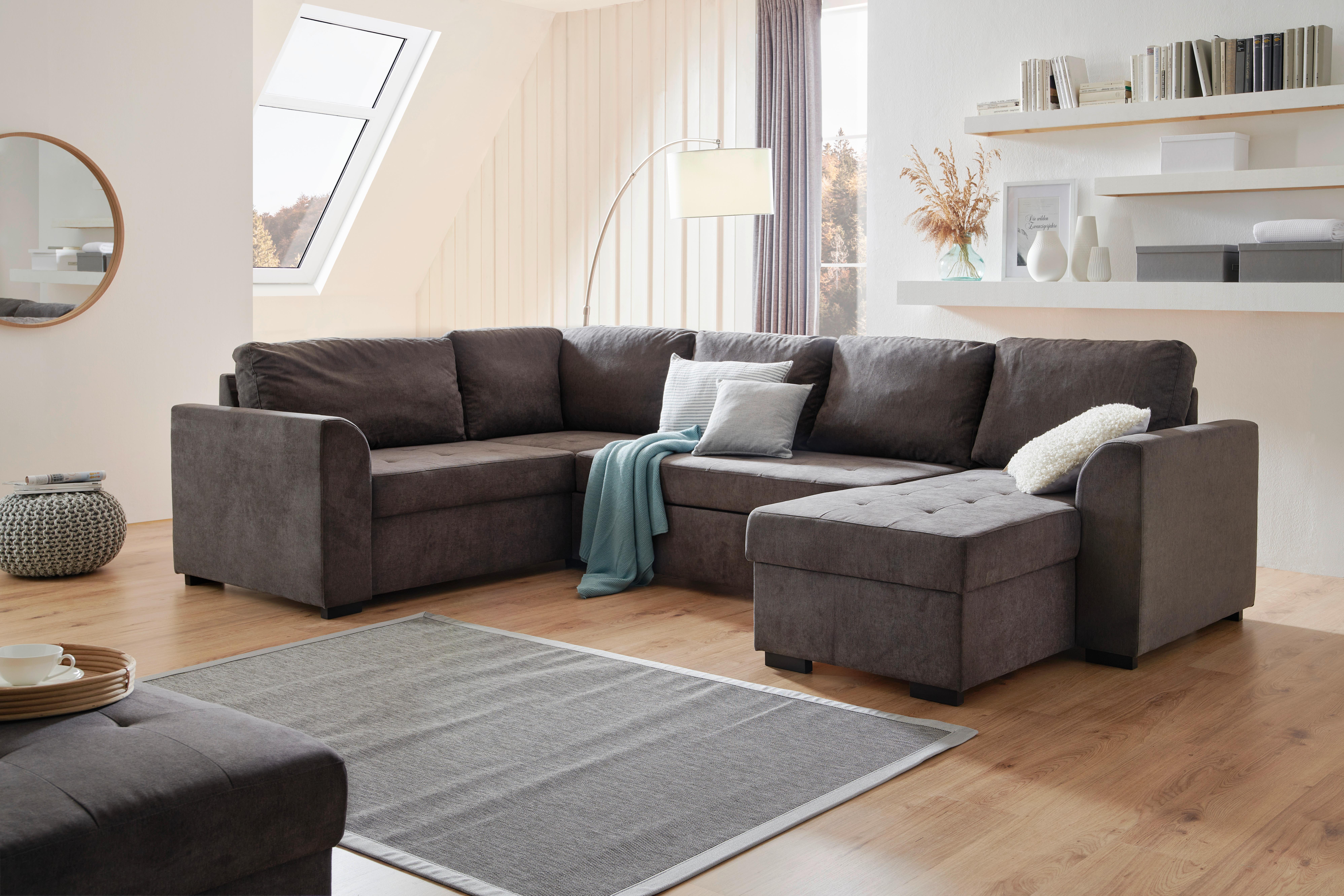 Rozkládací sedací souprava Reno U, barva tmavě šedá - černá/tmavě šedá, Design, textil/plast (205/311/160cm) - Xora