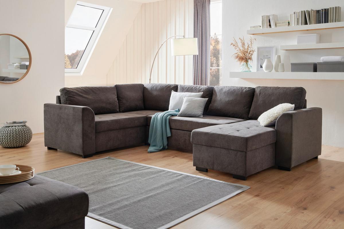 Rozkládací sedací souprava Reno U, barva petrolej - petrolej/černá, Design, textil/plast (205/311/160cm) - Xora