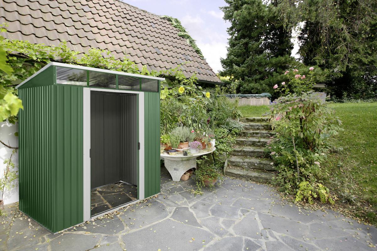 Gerätehaus ohne Boden 238x203x194 cm - Weiß/Grün, Basics, Metall (238/203/194cm)