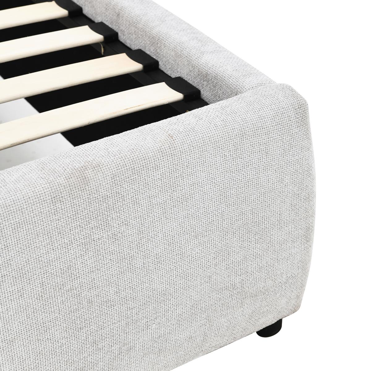 Čalouněná postel EMBRACE 160x200 cm, světle šedá - černá/barvy dubu, Moderní, kov/dřevo (160/200cm) - Bessagi Home