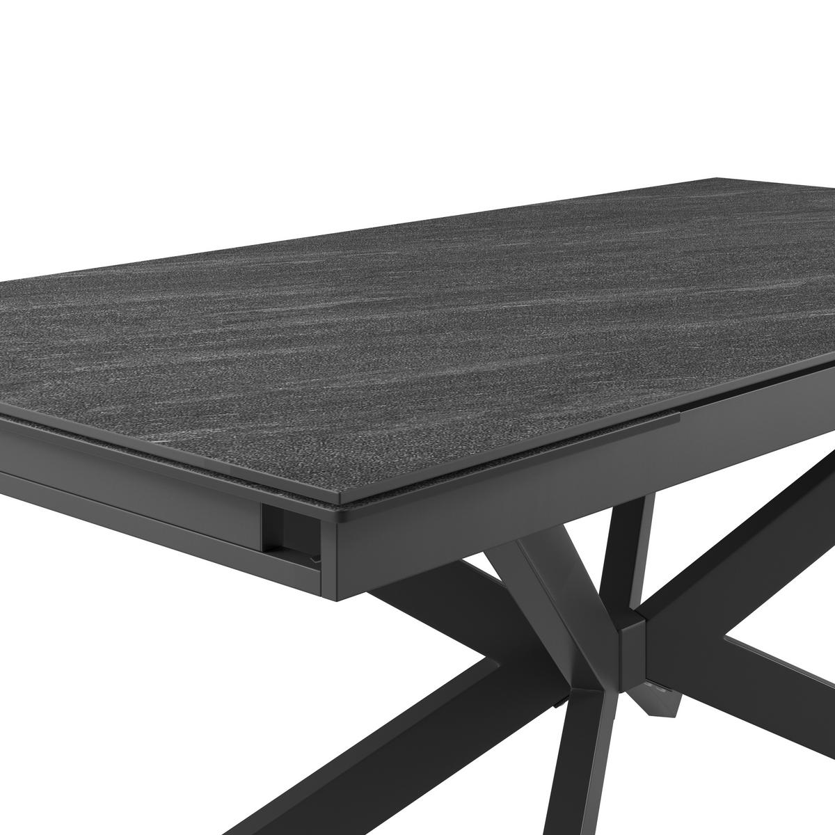 Ausziehtisch Andi Keramikplatte, Ausziehbar - Schwarz/Grau, MODERN, Keramik/Metall (180-260/76/90cm)