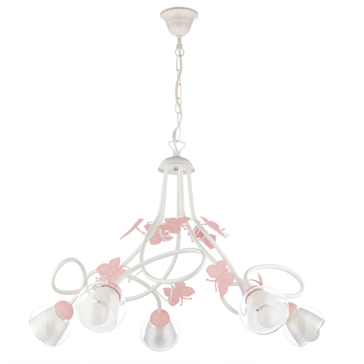 KINDERHÄNGELEUCHTE 4924/5 - Pink/Weiß, Basics, Glas/Metall (70/70/80cm)