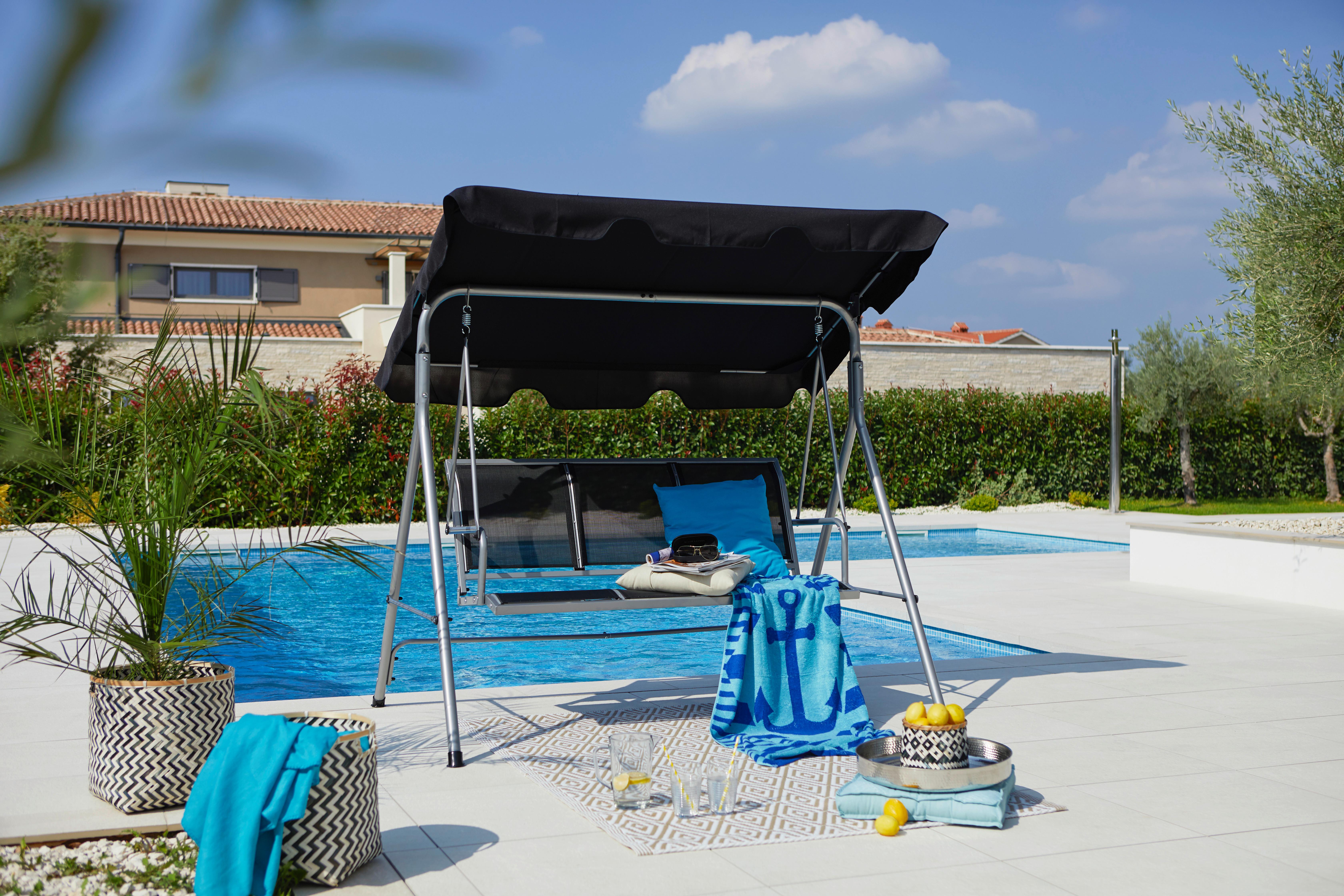 PATIO Hollywoodschaukel 'Salerno' – 3-Sitzer Mit Dach & Seitentischen, 170 Cm Sitzfläche, Anthrazit