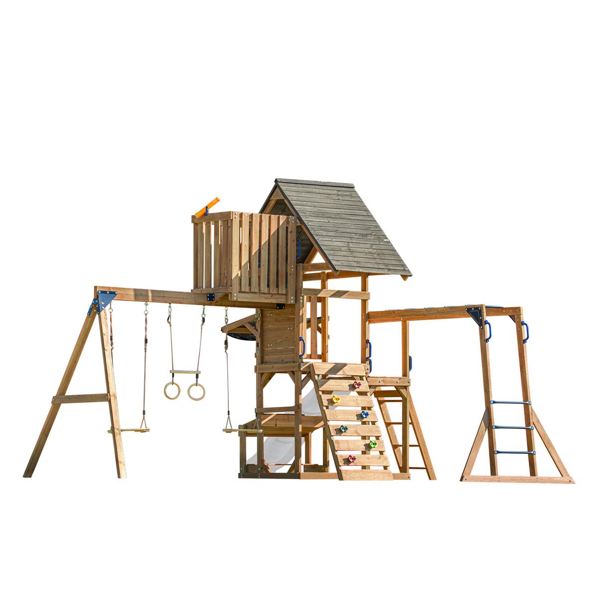 Spielturm mit Rutsche Weiss - Anthrazit/Braun, Basics, Holz/Kunststoff (482/500/338cm) - Ambia Garden