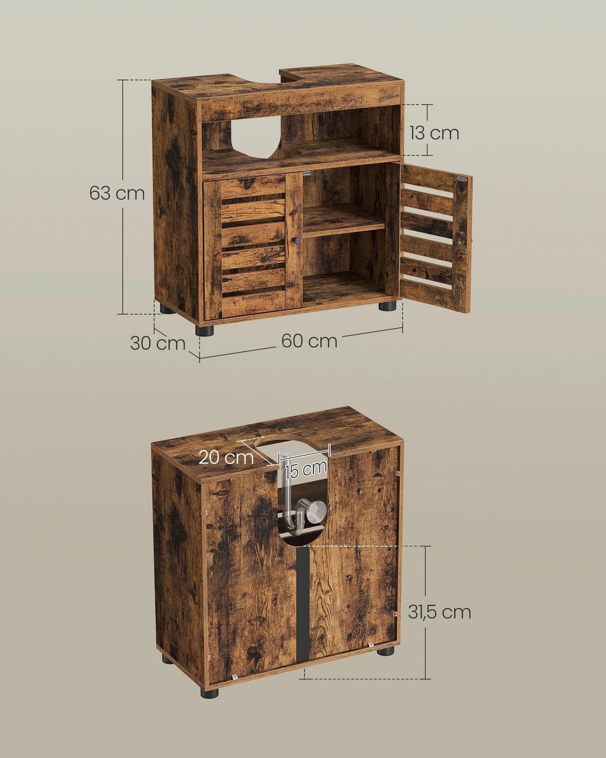 Waschbeckenunterschrank Bbk04bxv1 - Schwarz/Braun, Trend, Holzwerkstoff (60/63/30cm) - MID.YOU