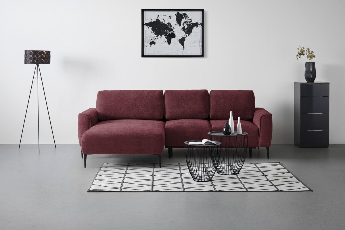 Rohová sedačka CUSTOM, ľavá, bordová ženilka - čierna/bordová, Modern, kov/textil (164/255cm) - Mömax