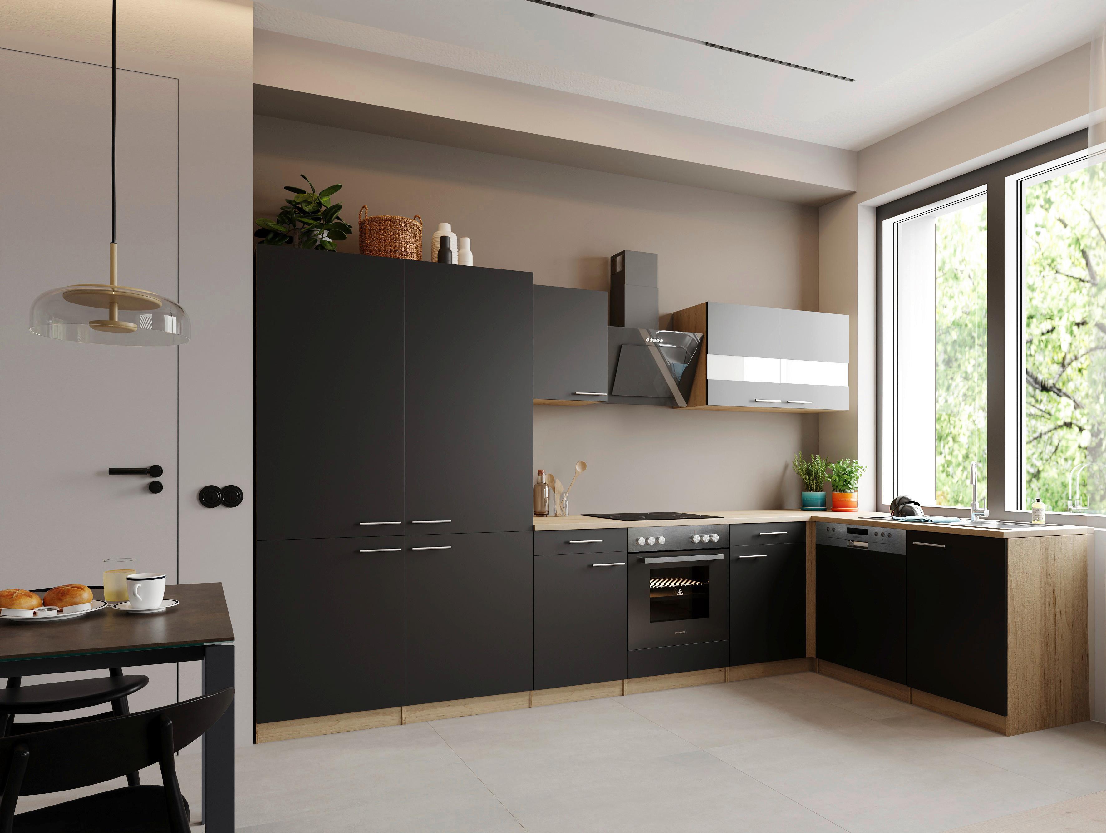 ECKKÜCHE Merle, Schwarz S: 340x172 cm - Eichefarben/Schwarz, Trend, Holzwerkstoff (340/172cm) - Respekta