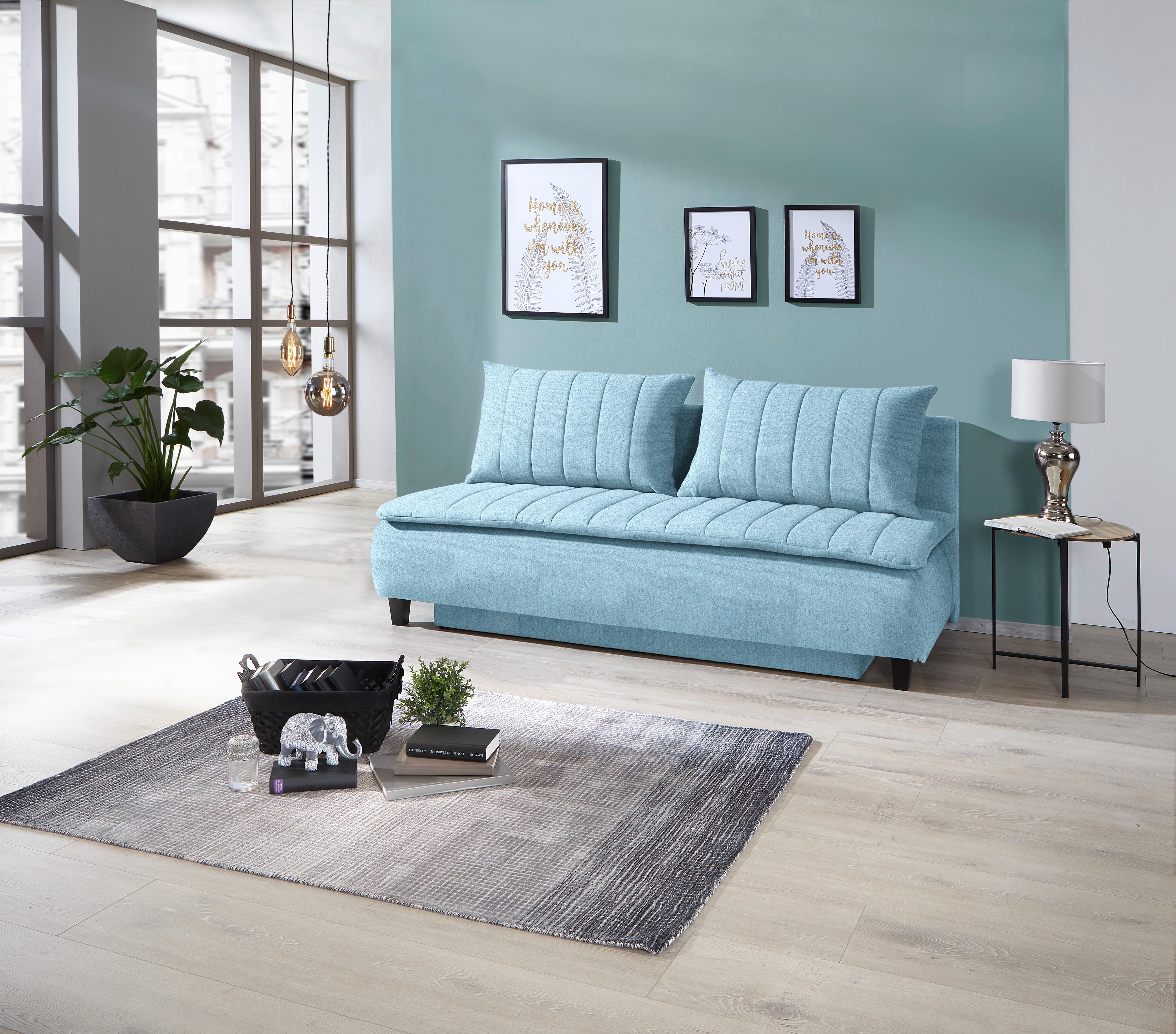 Boxspring pohovka na spanie Marino, svetlomodrá - svetlomodrá/čierna, Modern, drevo/textil (208/102/96cm) - Luca Bessoni