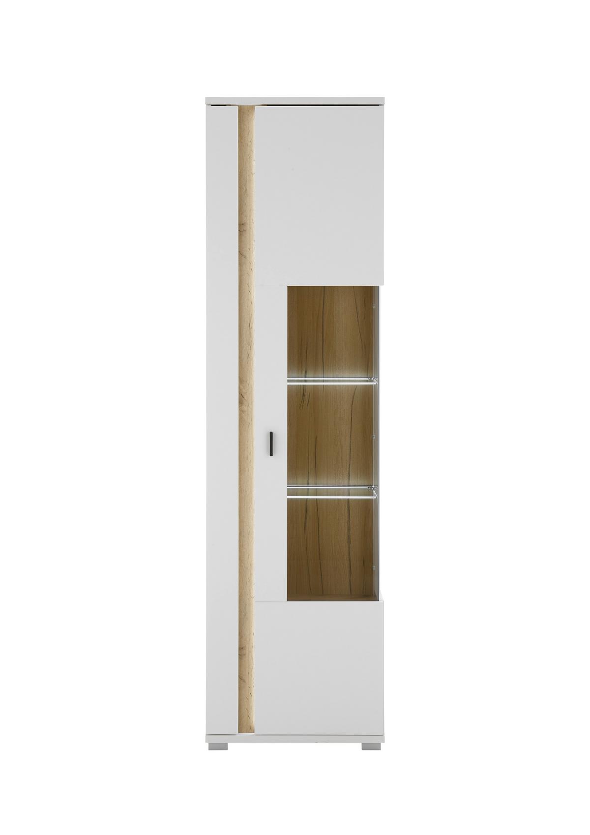 Vitrine Long Island Weiß/Eiche Wotan B: 55 cm - Silberfarben/Eiche Wotan, Design, Glas/Holzwerkstoff (55/200/35cm) - MID.YOU