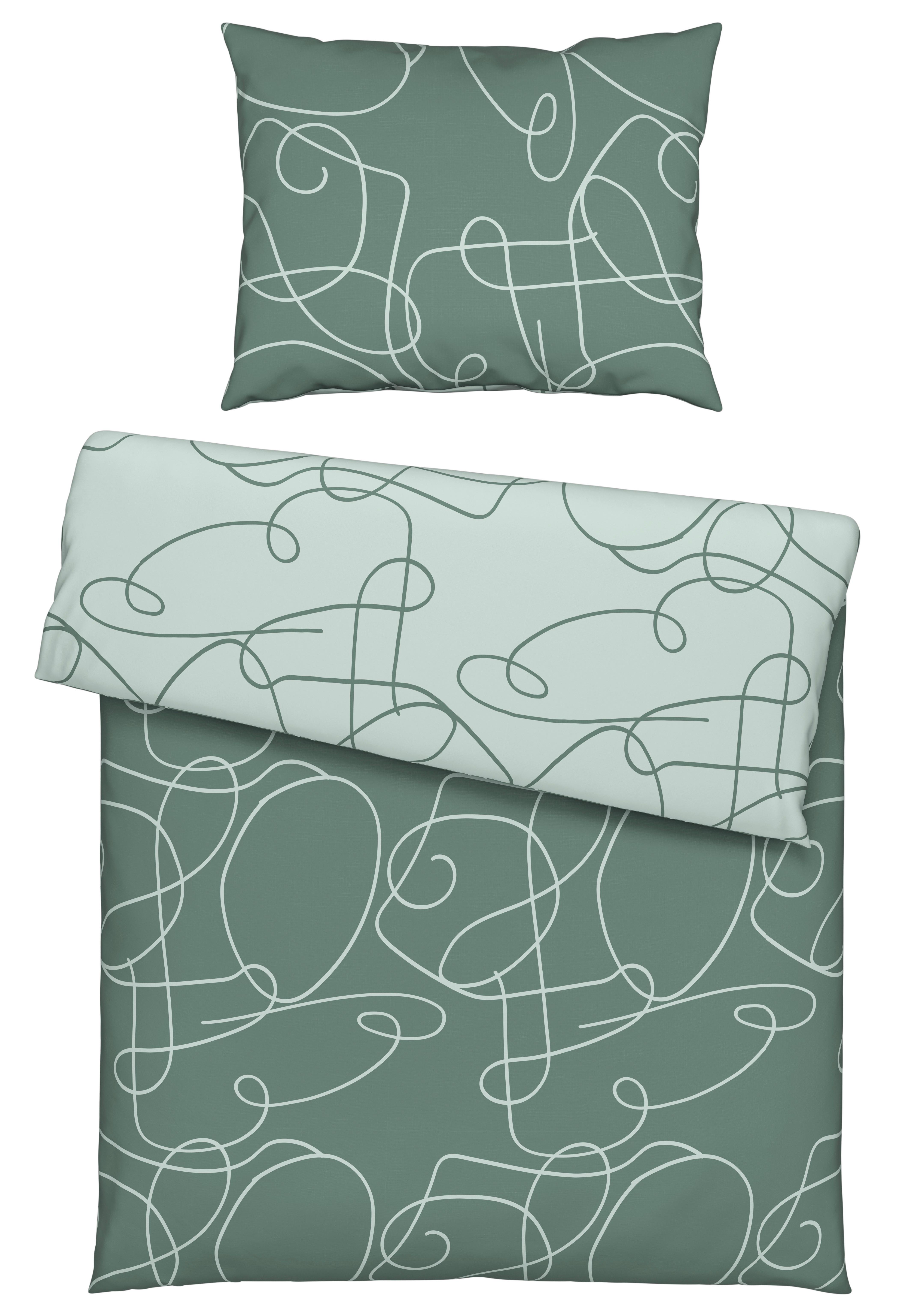 Povlečení Pure Wende, 140/200cm - zelená/přírodní barvy, Konvenční, textil (140/200cm) - Modern Living