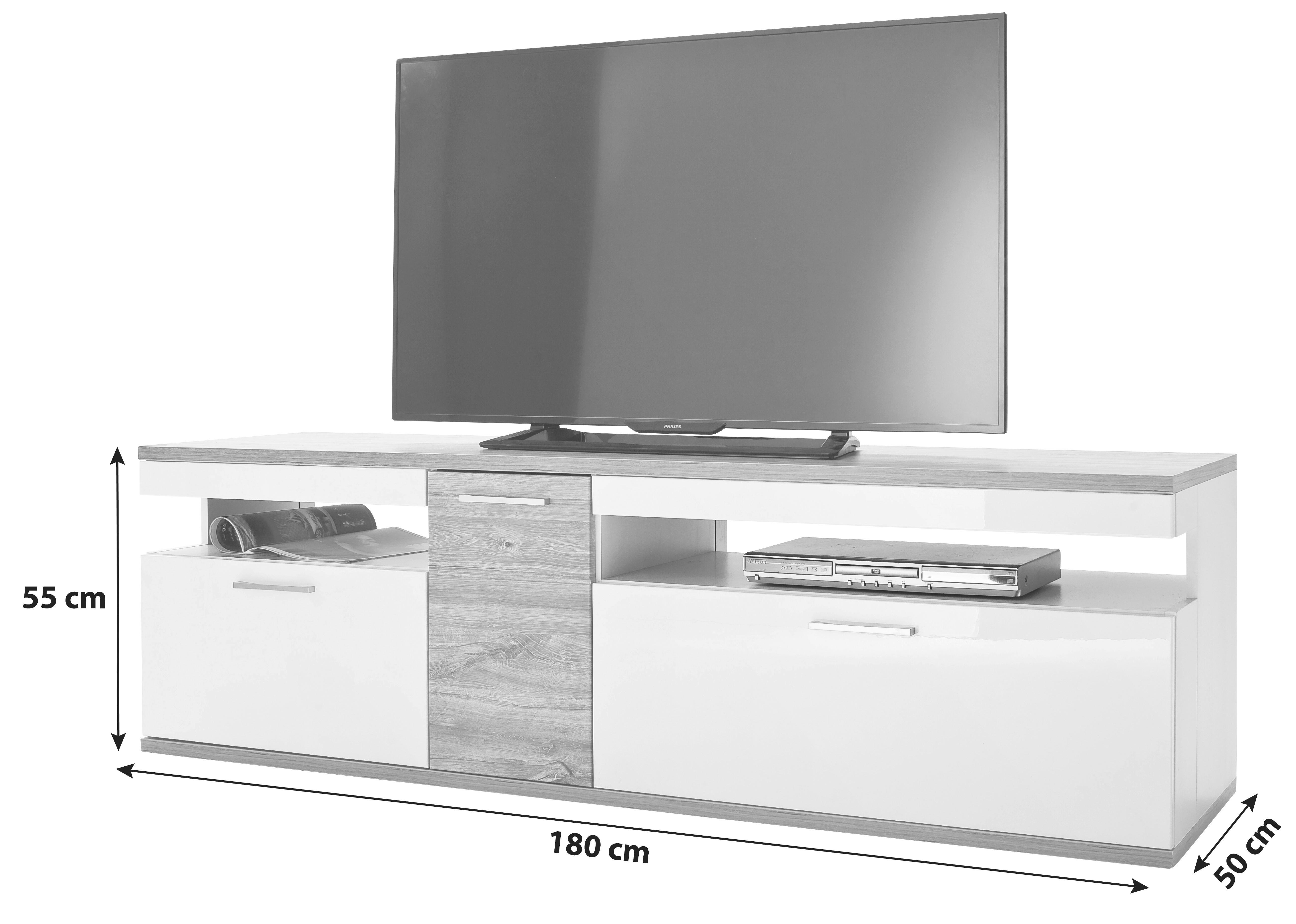 TV-Element Luzern B: 180 cm Weiß/Eiche Dekor - Eichefarben/Weiß, Design, Holzwerkstoff (180/55/50cm) - Livetastic