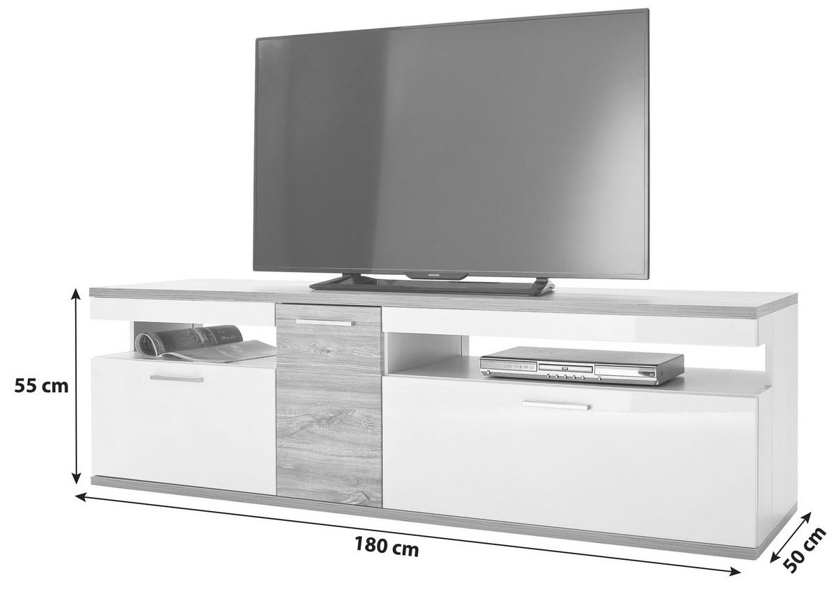 TV-Element Luzern B: 180 cm Weiß/Eiche Dekor - Eichefarben/Weiß, Design, Holzwerkstoff (180/55/50cm) - Livetastic