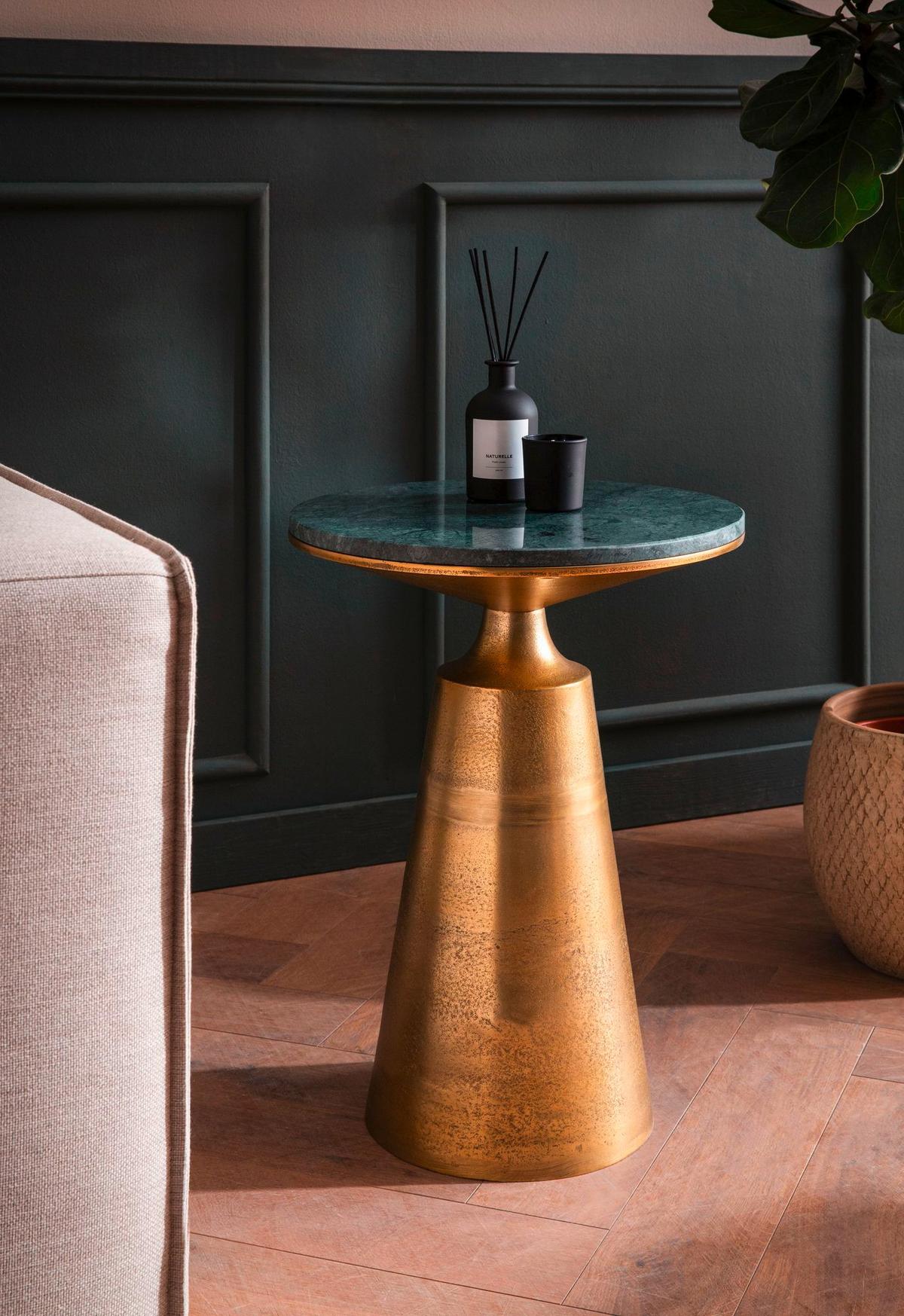 Beistelltisch Grün, Goldfarben L: 40 Cm - Goldfarben/Grün, Design, Stein/Metall (40/40/56,5cm) - Livetastic