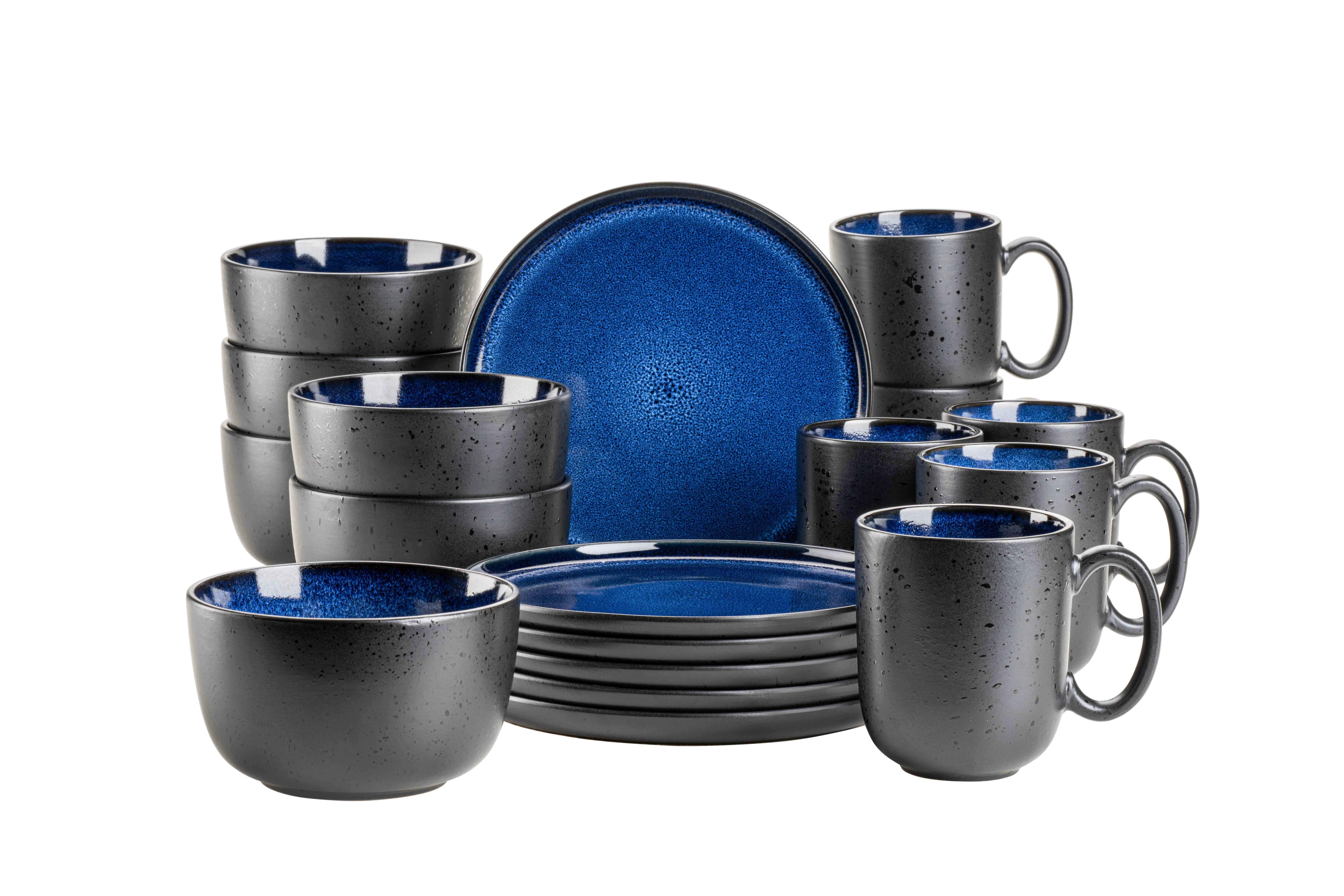 FRÜHSTÜCKSSERVICE Niara Blau Schwarz 4 Personen - Blau/Schwarz, Basics, Keramik - Mäser