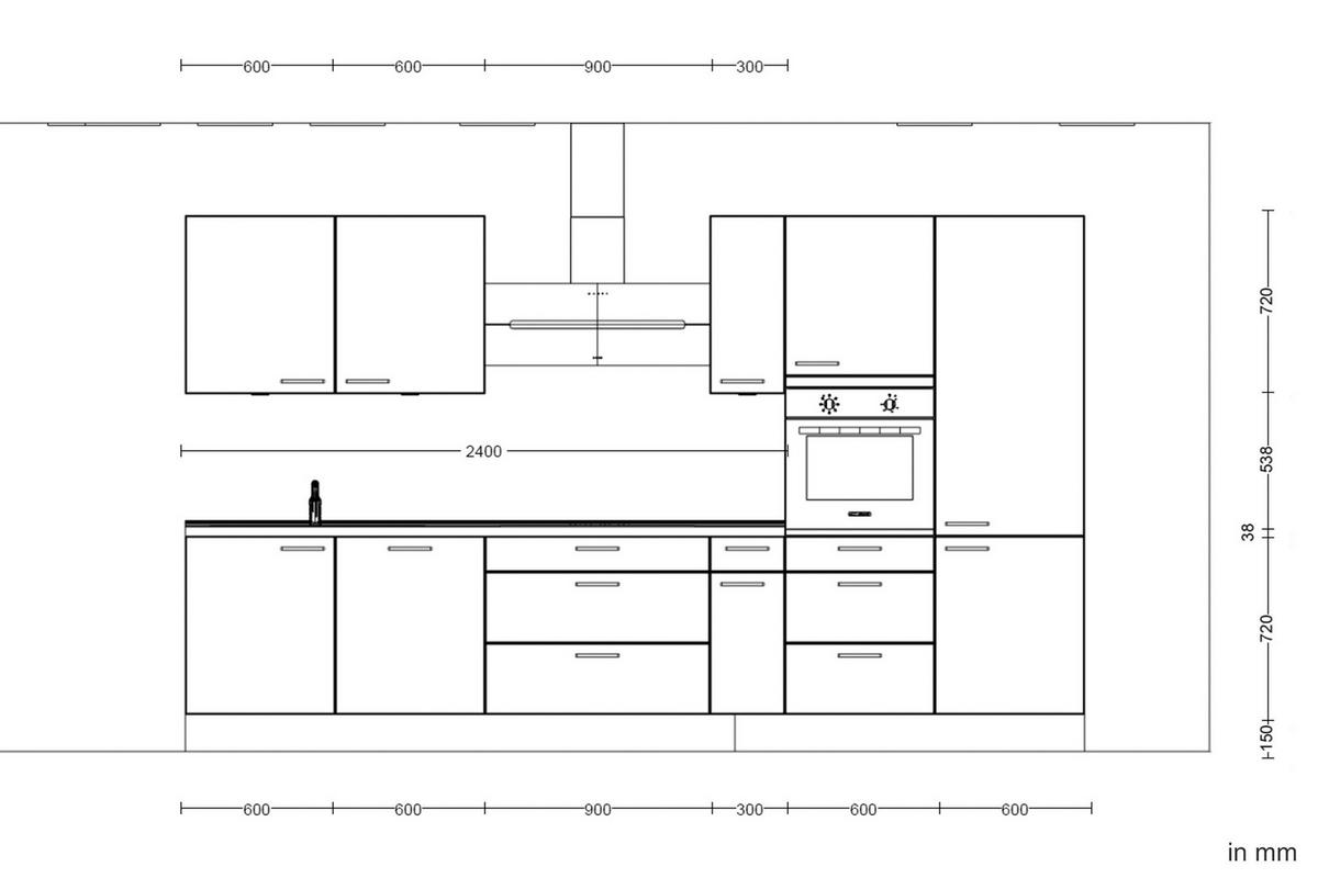 Kuchyňská linka 360 cm, minerální zelená,ultra matná - barvy dubu/černá, Moderní, kov/kompozitní dřevo (360cm) - Nobilia