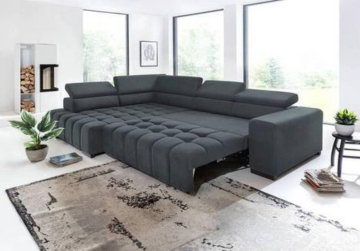 Eckschlafsofa Elias Neu Dunkelgrau S: 201 Cm - Dunkelgrau/Schwarz, Design, Textil (201/307cm) - Livetastic