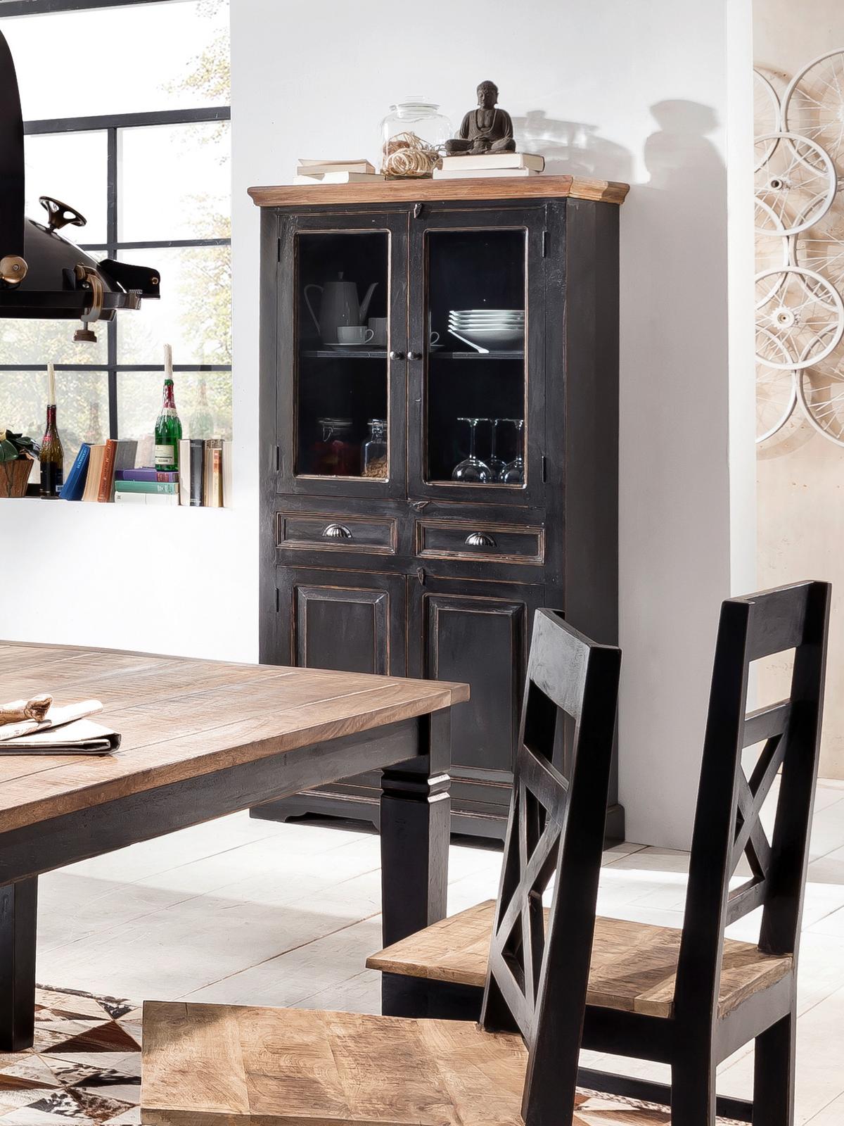VITRINE Honig/Schwarz B: 90cm - Schwarz/Honig, Design, Glas/Holz (90/180/40cm) - MID.YOU