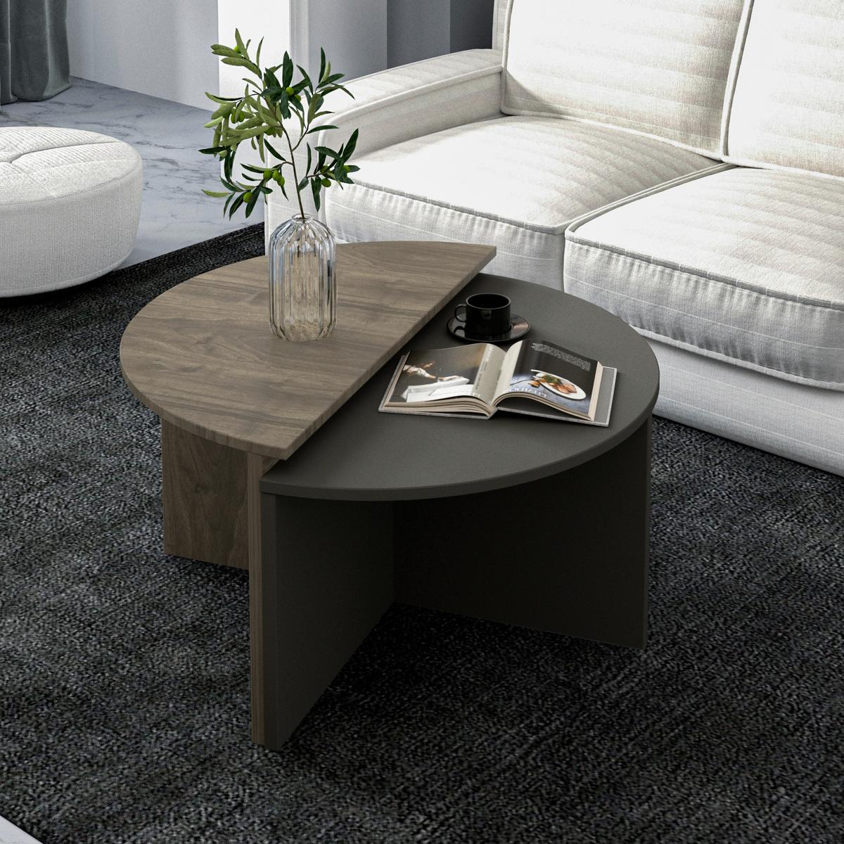 Couchtischset Dolunay Anthrazit/walnussfarben 2-Tlg - Anthrazit/Walnussfarben, Design, Holzwerkstoff - Livetastic