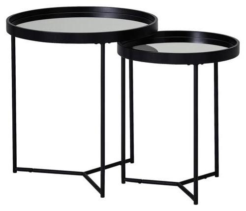 Beistelltisch Rund 2er-set Mit Glasplatte Verspiegelt Schwarz - Schwarz, Design, Glas/Metall (45,5/45,5/50,5cm) - MID.YOU