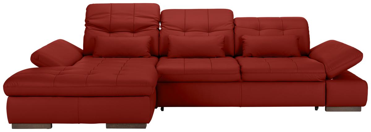 Rohová sedačka SANFINO, ľavá, červená pravá koža - chrómová/červená, Konventionell, kov/koža (199/79-96/305cm) - Premium Living