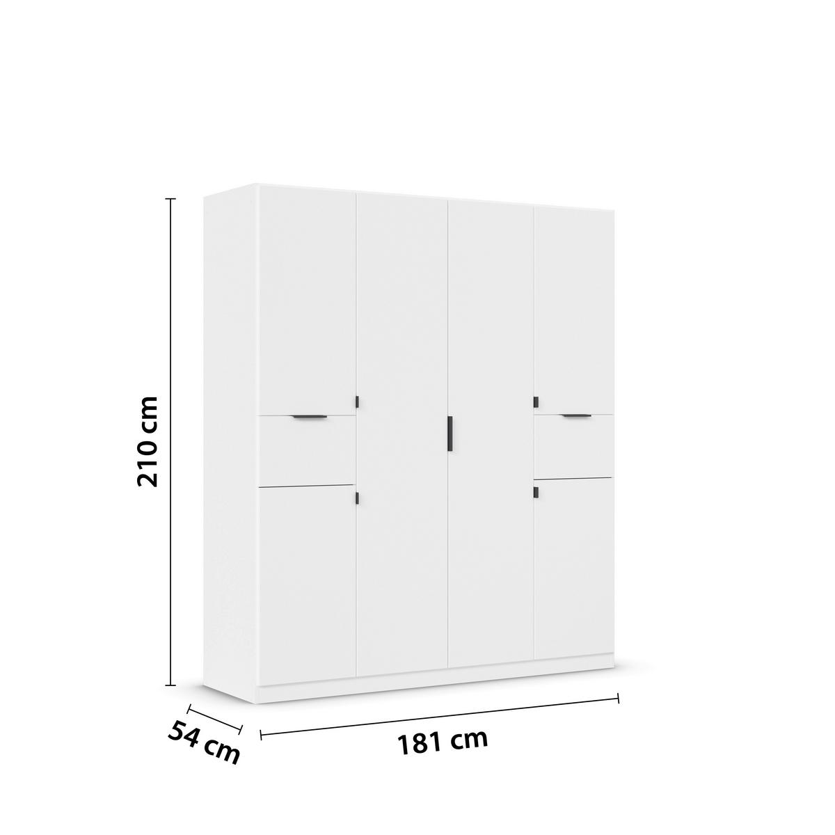 Drehtürenschrank Mit Schubladen 181 cm Ticao Weiß - Weiß, MODERN, Holzwerkstoff (181/210/54cm) - Rauch Möbel