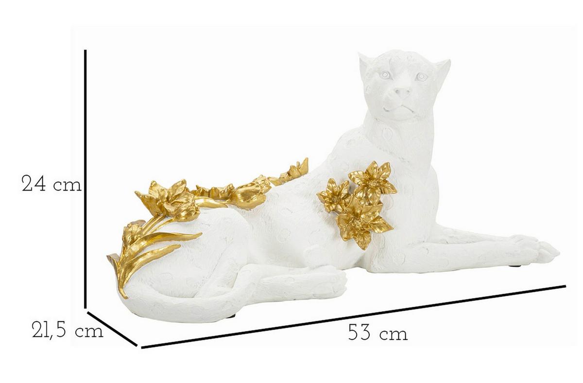 Skulptur Leopard White/Gold B: 53 cm - Goldfarben/Weiß, Basics, Kunststoff (53/24/21.5cm)