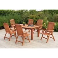 Gartentischgruppe Maracaibo 7 tlg. Naturfarben - Eukalyptusholzfarben, KONVENTIONELL, Holz - Gardenson