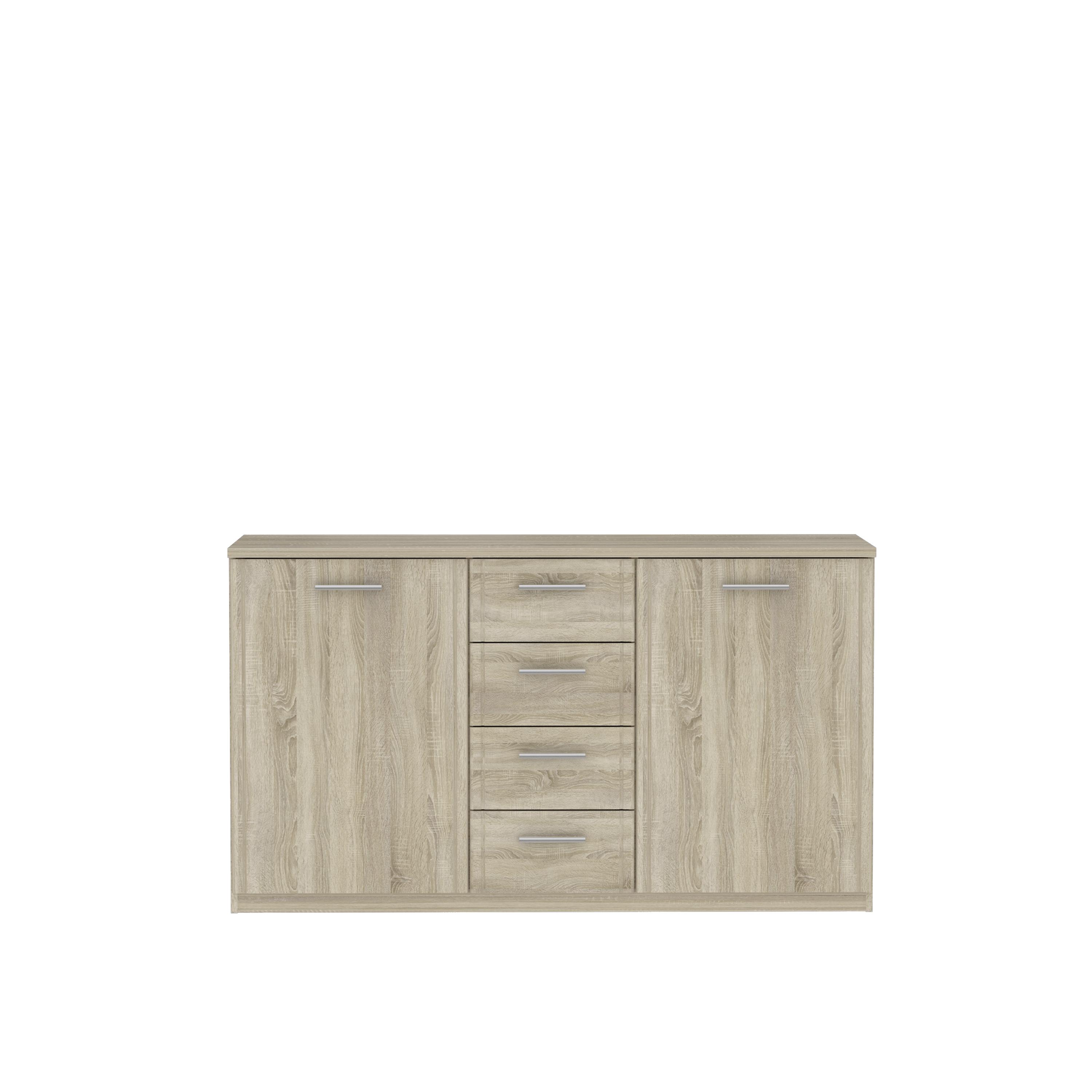 Sideboard 147 cm Gloria, Sonoma Eiche Dekor - Schwarz/Sonoma Eiche, Basics, Holzwerkstoff/Kunststoff (147/84.3/41cm)