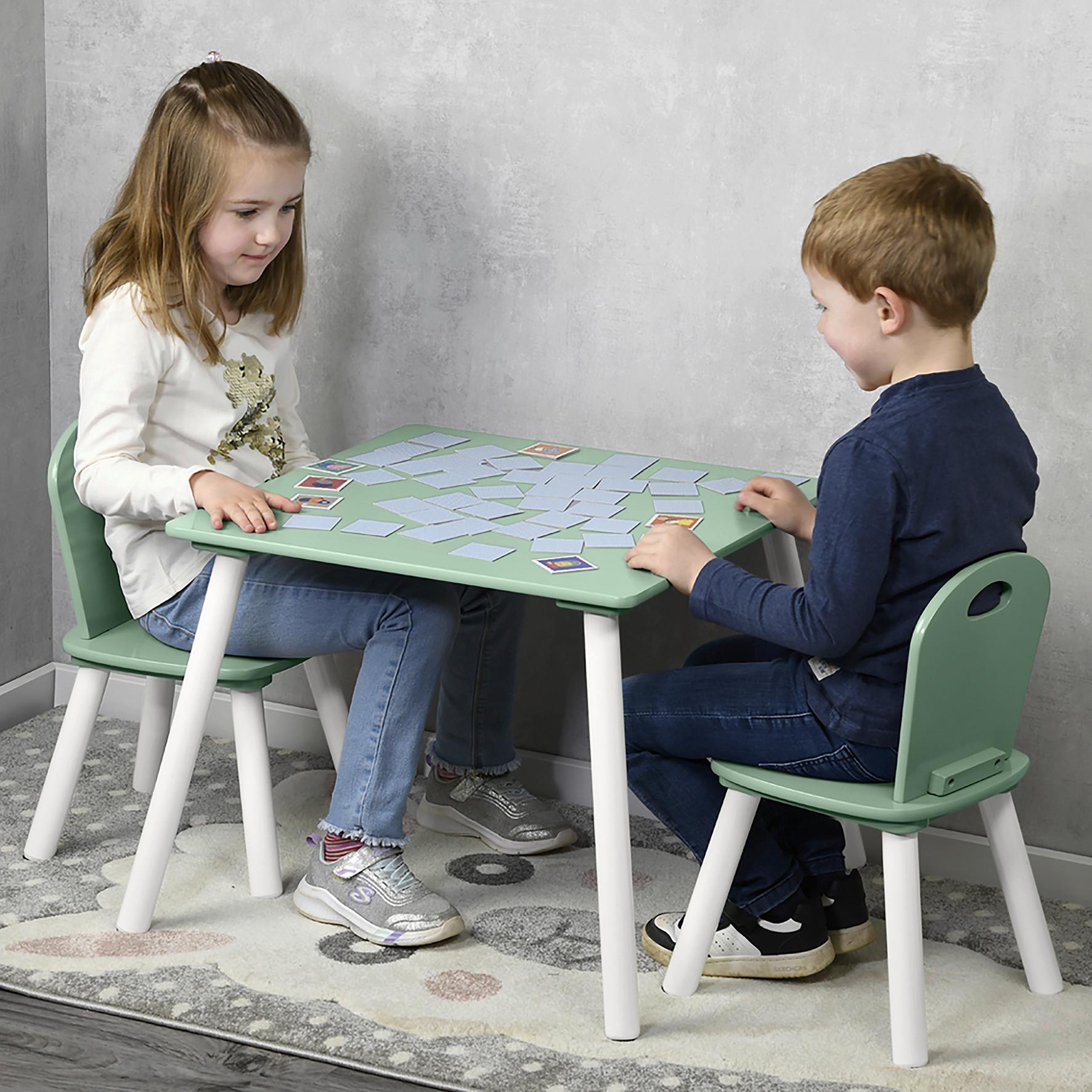 Kindersitzgruppe Mit 2 Stühlen Weiß Mint - Weiß/Mintgrün, Basics, Holzwerkstoff (55/55/45cm) - Kesper