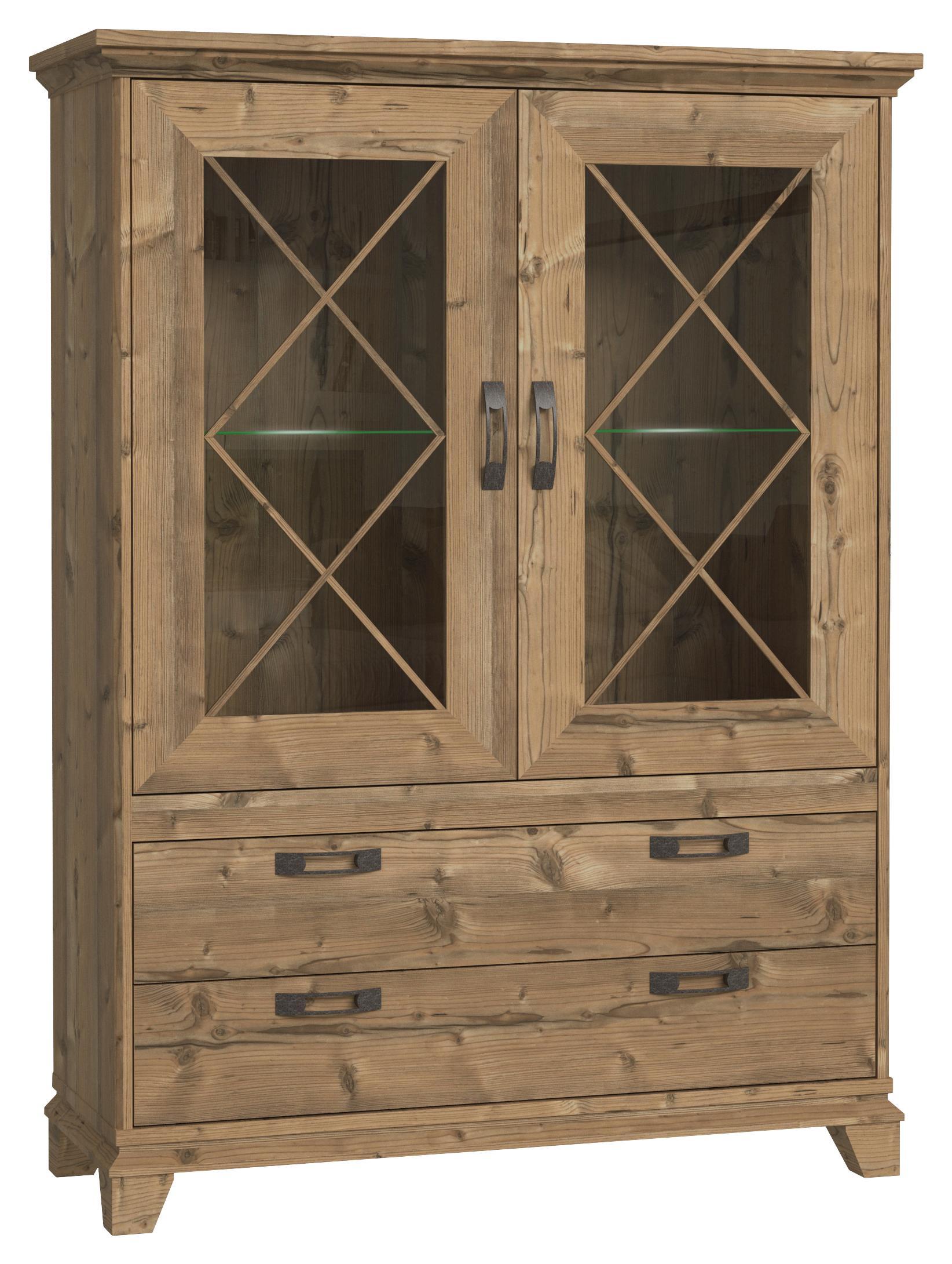 Vitrine Nepal B:120cm Fichte Dekor - Fichtefarben, KONVENTIONELL, Glas/Holzwerkstoff (120/161/45cm)