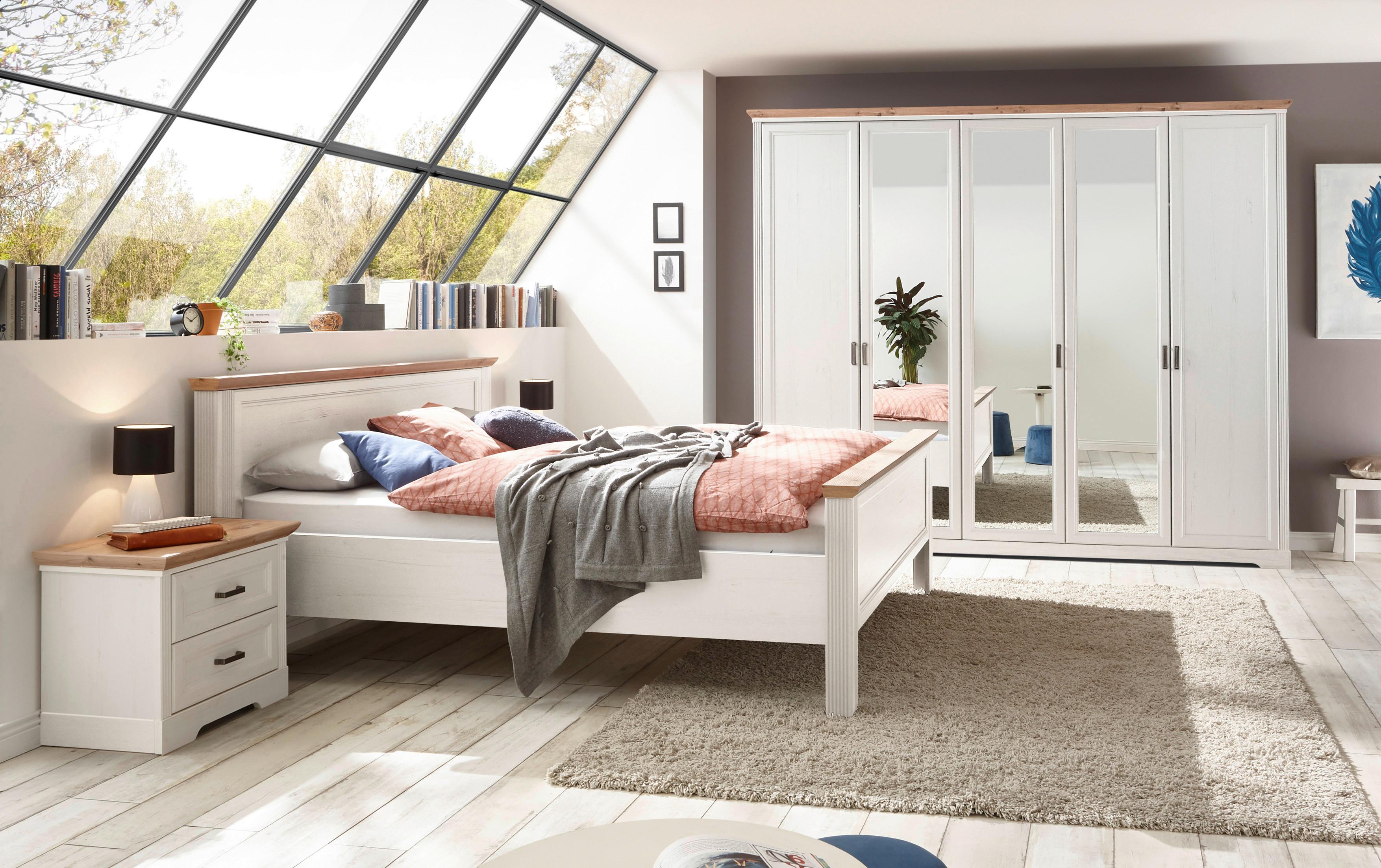 Doppelbett Landhaus-Stil 180x200 Jasmin II Weiß/Eiche - Schwarz/Weiß, LIFESTYLE, Holzwerkstoff (180/200cm)