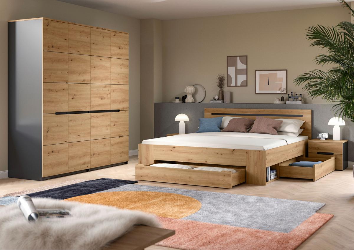 Schlafzimmer Canu Grau /Eiche Artisan Dekor 4-tlg - Eiche Artisan/Grau, MODERN, Holzwerkstoff - MID.YOU