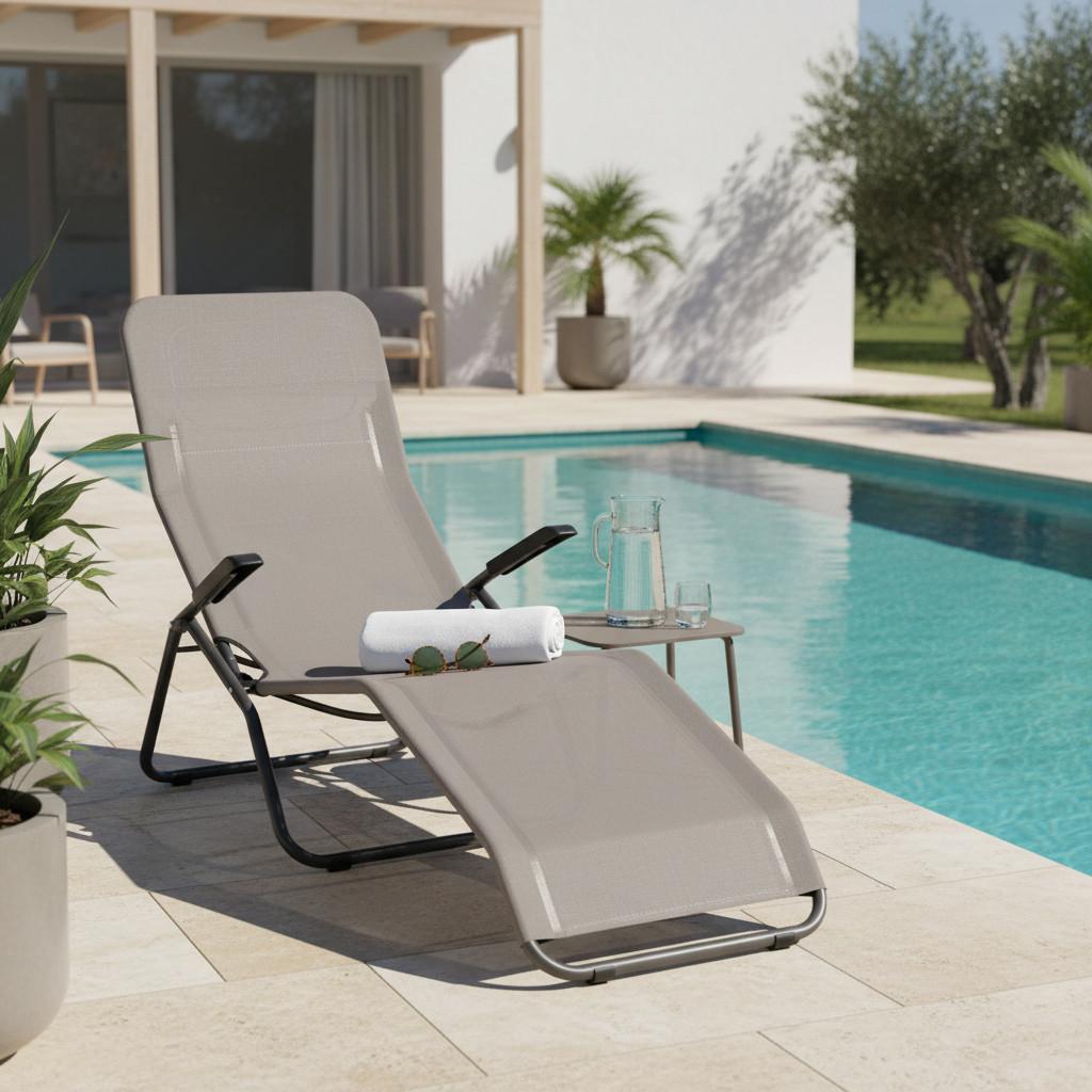 Sonnenliege J40969 Stahl, Klappbar - Taupe/Anthrazit, MODERN, Textil/Metall (72,5/103,5/144cm) - Siena Garden