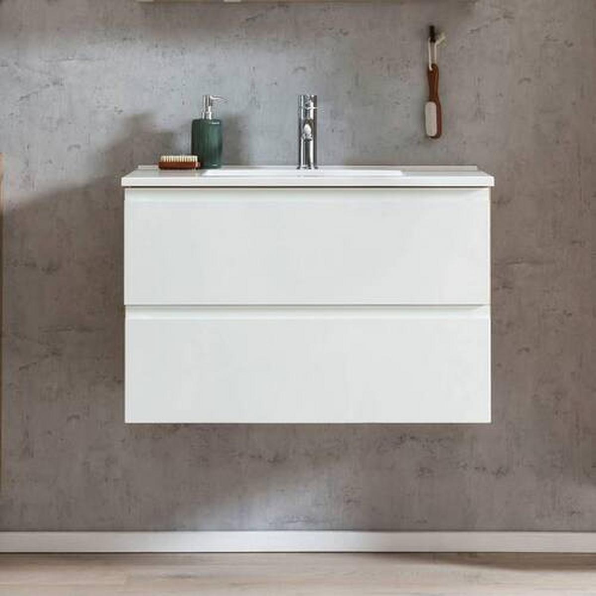 Waschbecken mit Unterschrank Varese B:80cm Eiche Dekor/Weiß - Eiche Wotan, MODERN, Holzwerkstoff/Stein (80cm) - Held