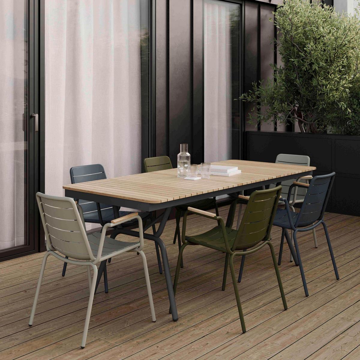 Gartenstuhl stapelbar Parc Aluminium - Anthrazit/Naturfarben, Natur, Holz/Metall (58/80/58cm) - Gardenson