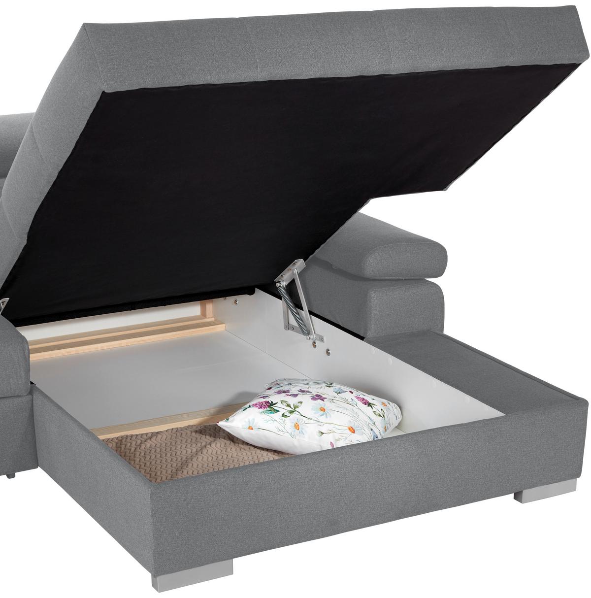 Ecksofa mit Bettkasten Perry Grau 292x183 cm - Silberfarben/Grau, Design, Textil (292/183cm) - Livetastic