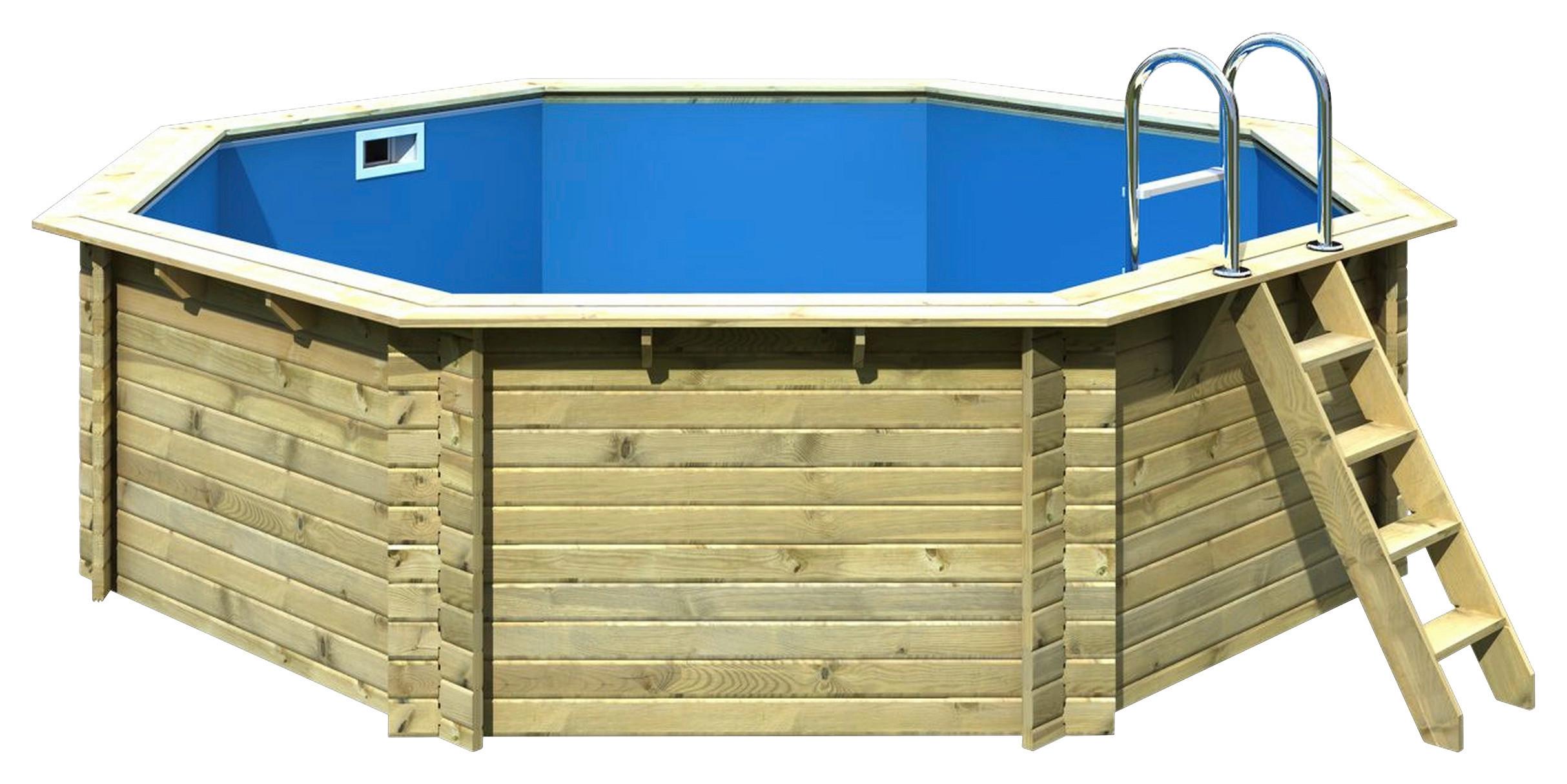 Schwimmbecken Achteckig Ibiza 2 mit Leiter Ø 470 cm - Blau/Naturfarben, Basics, Holz (470/124cm) - Karibu