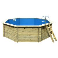 Schwimmbecken Achteckig Ibiza 2 mit Leiter Ø 470 cm - Blau/Naturfarben, Basics, Holz (470/124cm) - Karibu