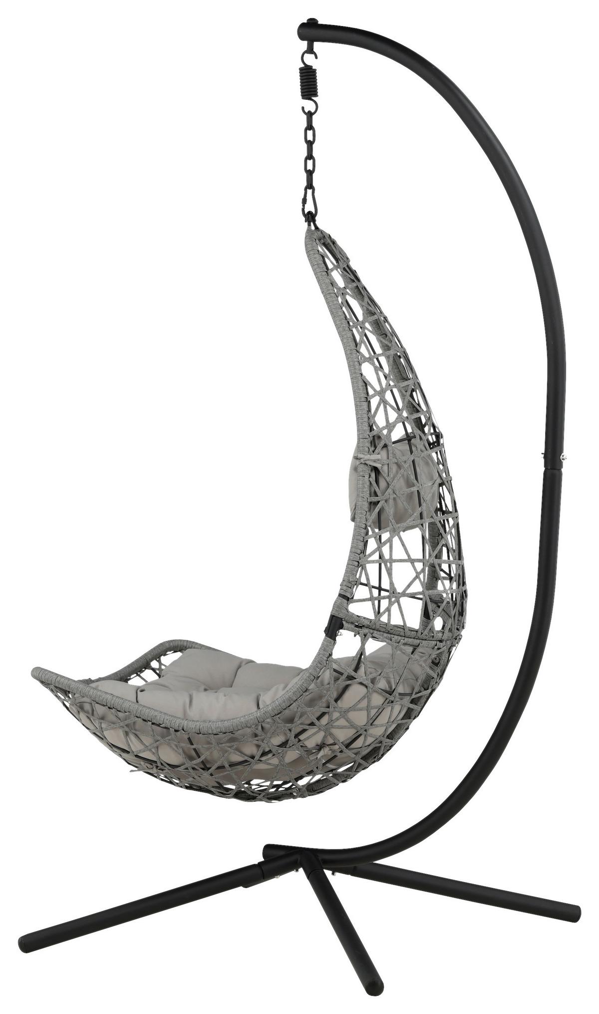 Hängesessel +gestell Edinburgh Mit Sitz- und Rückenkissen - Schwarz/Grau, KONVENTIONELL, Kunststoff (132/205/130cm) - Gardenson
