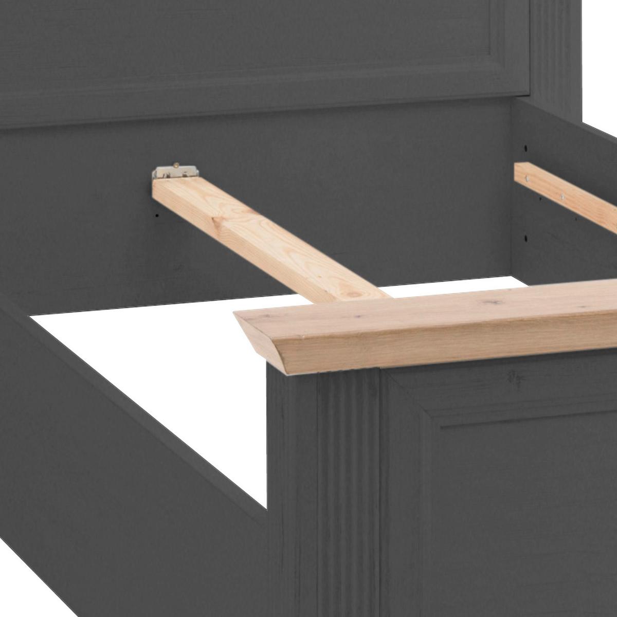 Bett Landhaus-Stil 100x200 Jasmin II Graphitfarben/Eiche - Graphitfarben/Schwarz, LIFESTYLE, Holzwerkstoff (100/200cm)